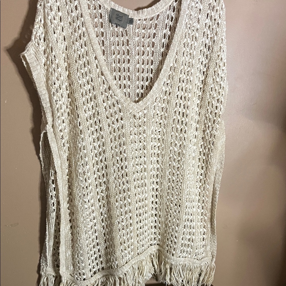 😄Lacey crocheted cover all vest free size fringe